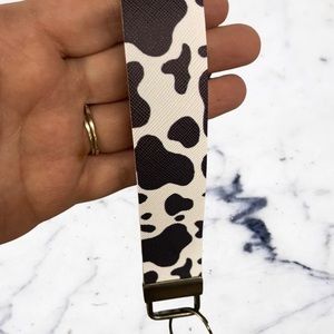 Cow Print Faux Leather Keychain